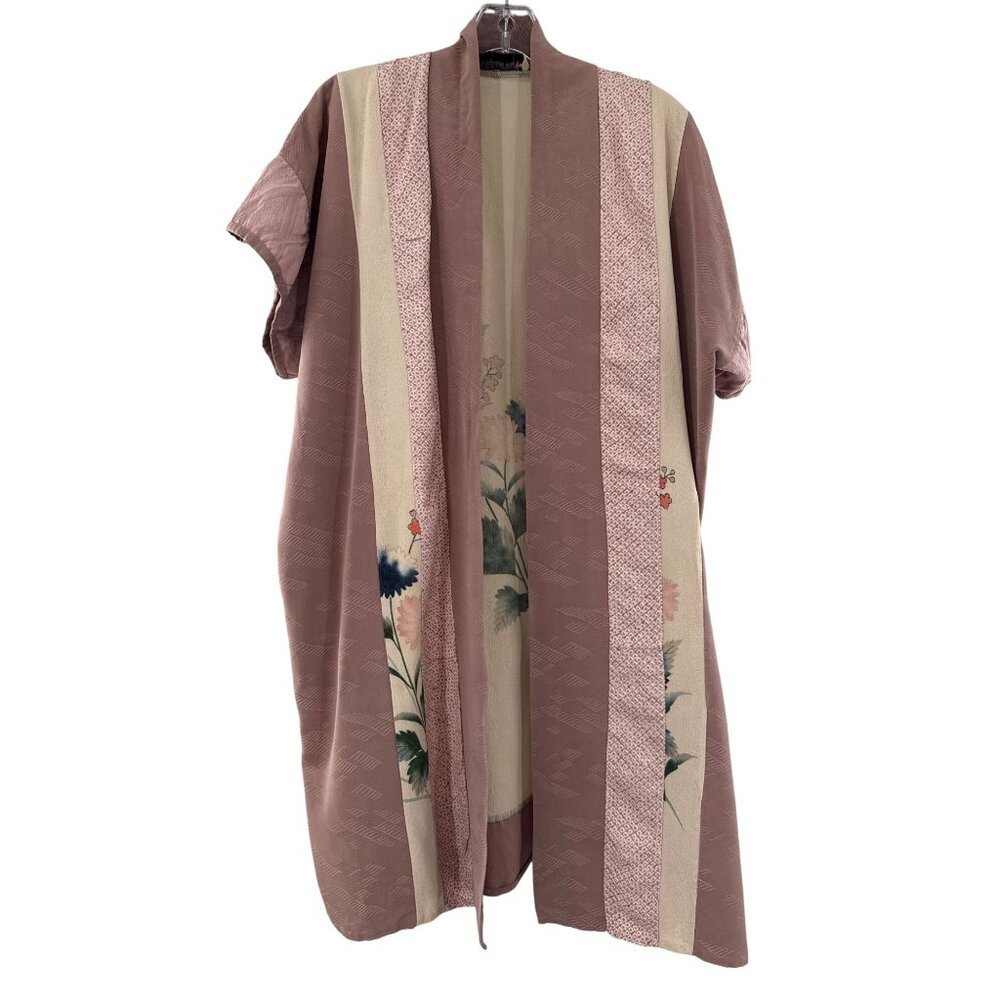 Wabi Sabi Wares Vintage Floral Kimono Cardigan Short Sleeves & Open‎ Front Large